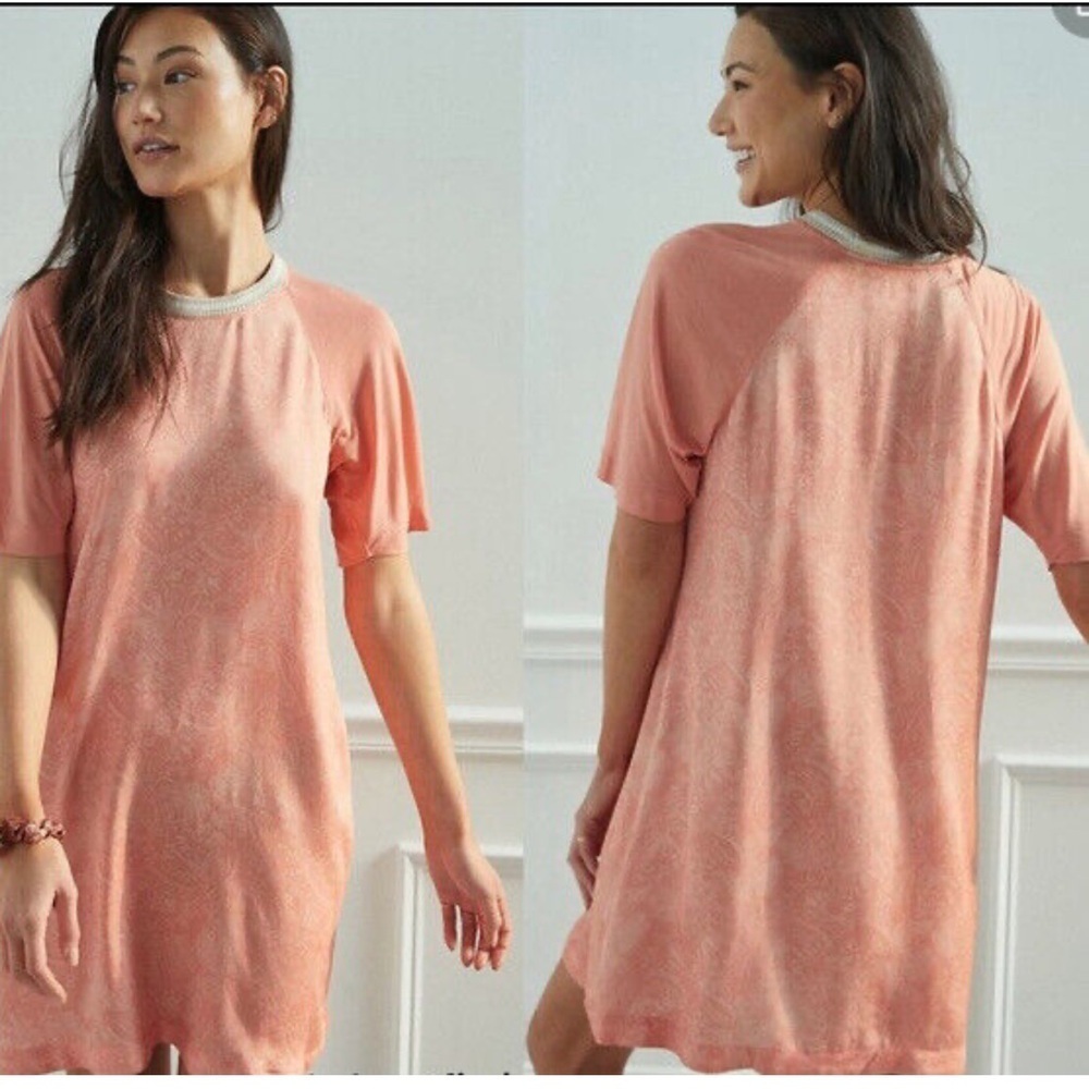 Saturday Sunday Anthropologie Peach Caspian Tunic Shirt Dress Sz L Boho Beachy